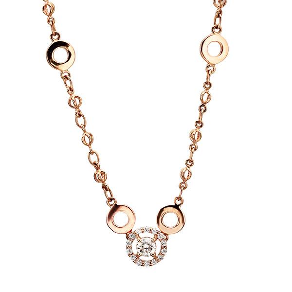 K18PG ダイヤ ネックレス 43.5cm D0.27ct/0.14ct ピンクゴールド 7.8g 