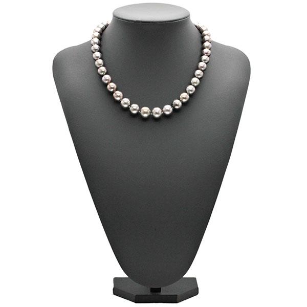 K14WG ブラックパール ネックレス 48cm P13.9mm珠 ホワイトゴールド 黒