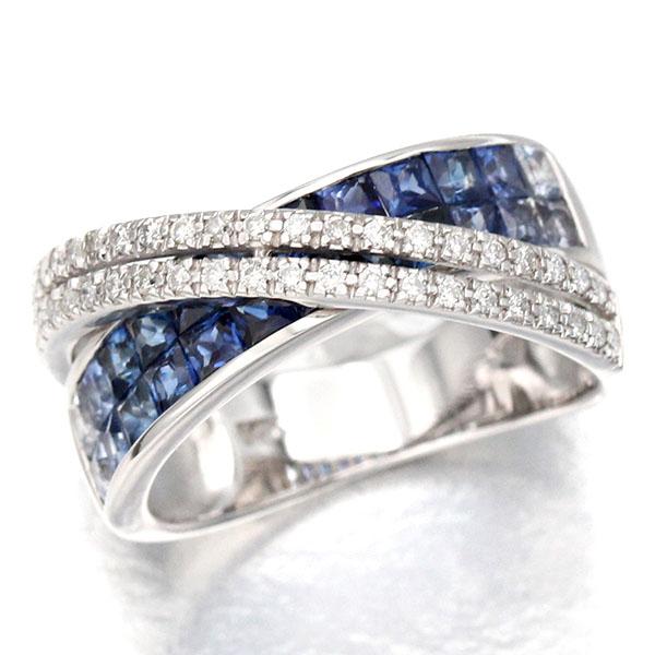 K14WG サファイア ダイヤモンド リング 13.5号 ホワイトゴールド 6.3g