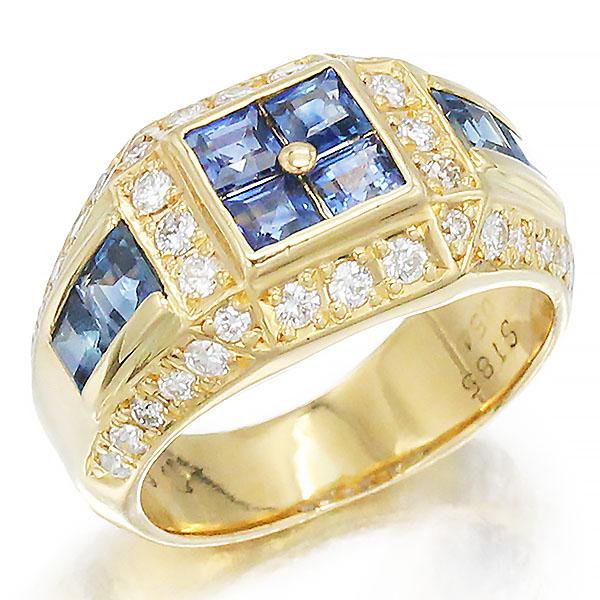 K18YG サファイア ダイヤモンド リング 11号 S1.85ct D0.54ct 指輪