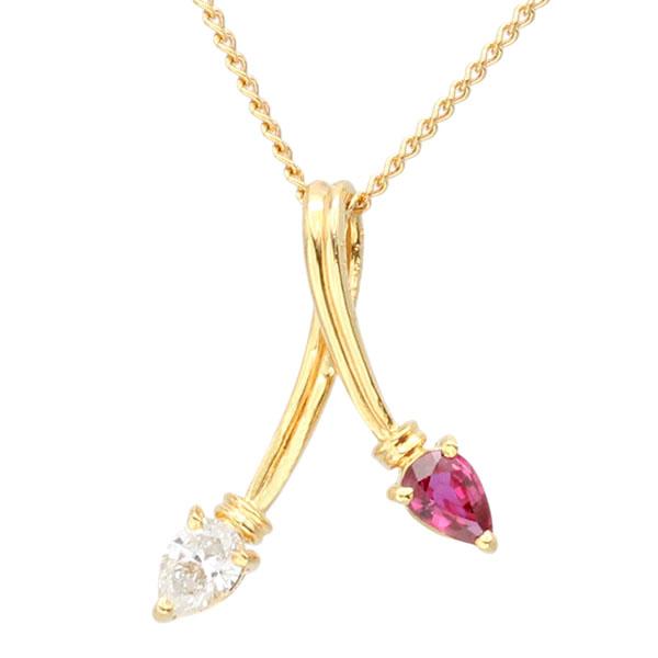 K18YG ルビー ダイヤモンド ネックレス 40cm R0.23ct D0.16ct 2.7g 