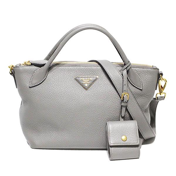 プラダ PRADA トライアングルロゴ レザー グレー 2WAY ハンドバッグ  