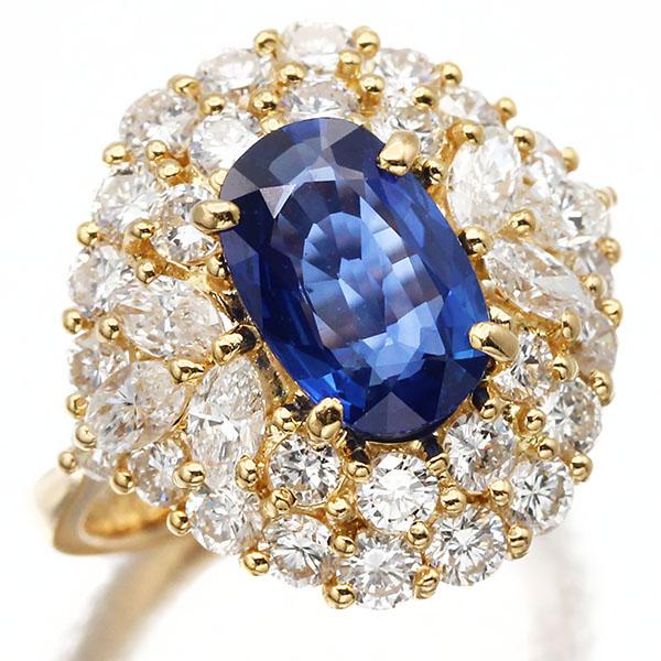 K18YG サファイア ダイヤモンド リング 12号 S2.04ct D1.51ct/0.65ct