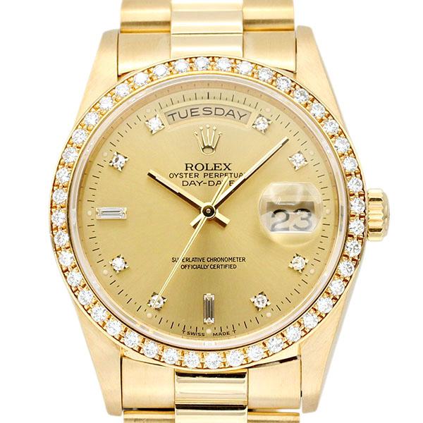 ROLEX 手巻き時計 9k金無垢 デイデイト ロレックス ROLEX 18348A ダイヤベゼル K18YG 自動巻き