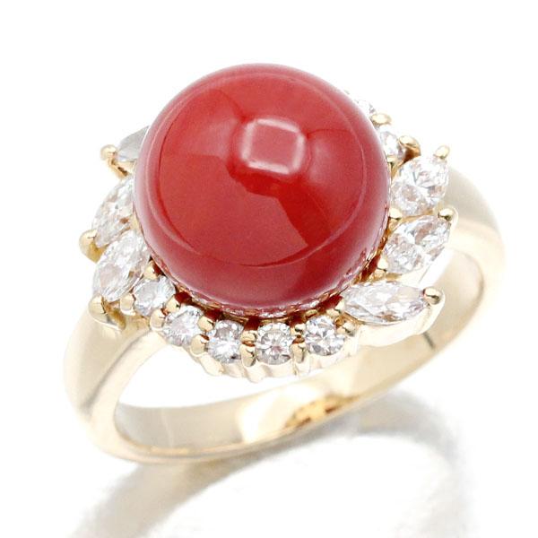 K18YG サンゴ ダイヤモンド リング 11.5号 D0.694ct ゴールド 珊瑚
