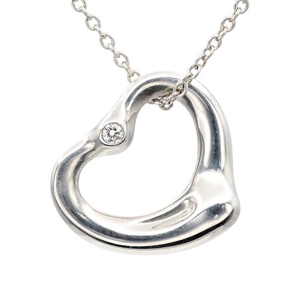ティファニー TIFFANY&amp;Co. エルサ・ペレッティ オープンハート 2Pダイヤモンド ネックレス シルバー925 40.6cm 3.2g レディース 中古