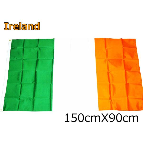 アイルランド国旗 大型フラッグ 4号サイズ：4号サイズ（約150cm X 90cm）素材：ポリエステル緑、白、橙の縦三色旗であるアイルランドの現国旗は、1937年に制定されています。お部屋やショップのインテリア、スポーツの応援などに大きなア...