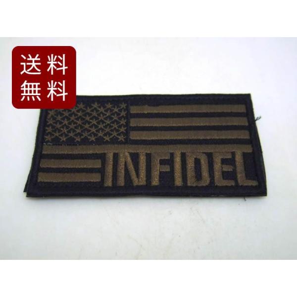 アメリカ国旗 INFIDEL パッチ ワッペン サバゲー ブラウン 9cmx5cm