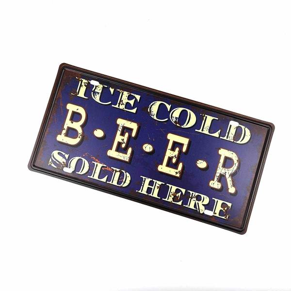 アメリカン風ブリキ看板 ナンバープレート COLD BEER バーに 30cmX15