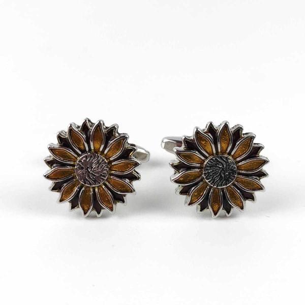 ヒマワリ 太陽 カフスボタン カフリンクス フォーマル 向日葵 直径1.7cm パーティー 面白 結婚式 付け方 ビジネス 使い方