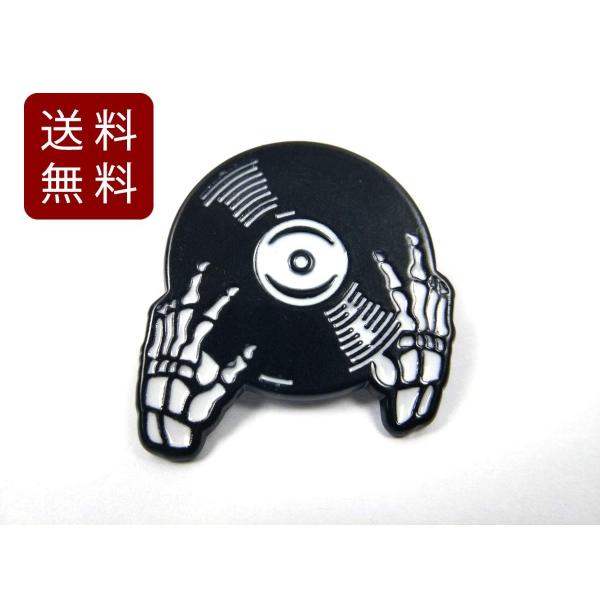 骨 レコード スカル ピンバッジ ピンズ music 3cmX3.3cm 送料無料