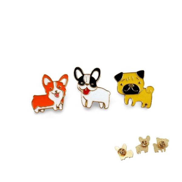 犬 コーギー フレンチブルドッグ パグ ピンバッジ 3個セット ワンコ 動物 留め具 バッチ おしゃれ 飾り方 かわいい 使い方 ピンズ バッヂ バタフライクラッチ