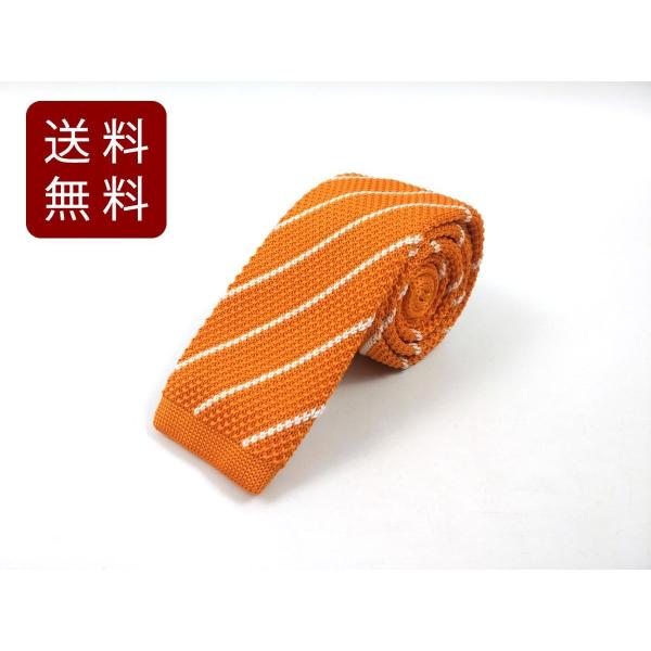 ニットタイ ナローネクタイ ポップ ストライプ オレンジ 幅6cm 送料