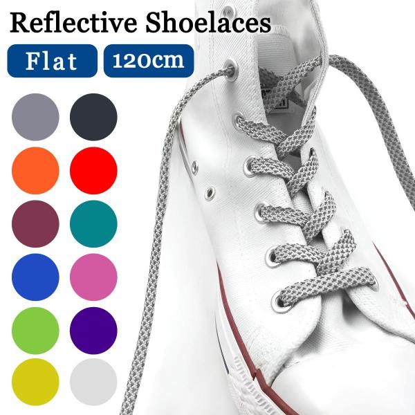 靴紐 シューレース 全12色 1足分2本入り120cmなので、ローカットのスニーカー用です。リフレクターが使用されているので、夜間のジョギングなどに最適です。長さ：約120cmカラー：ホワイト、オレンジ、ブラック、レッド、ローズ、ダークグリ...