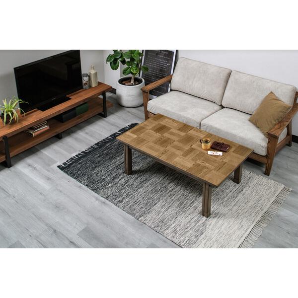 ブロック調天板のヴィンテージ風コタツ 120幅 4人用 継脚1段付き オーク突板チェスター 送料無料 ブロック調天板のヴィンテージ風コタツ 120幅 4人用 継脚1段付き