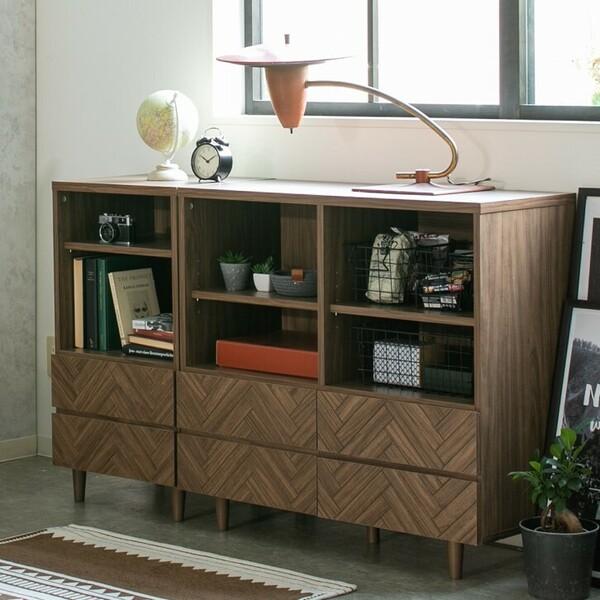 のヘリンボーン柄が特徴的なシリーズ 組立家具 90キャビネット クレラ