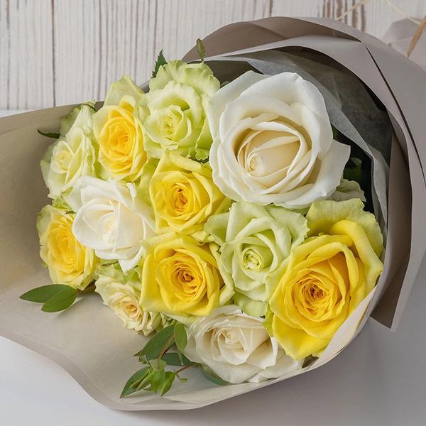 [Release date: May 16, 2025]ホシファーム フリルブーケ ホワイトイエロー グリーン１２本 メッセージカード付 ラッピング済ホシファーム農園直送　摘みたてバラのフリルブーケ　ホワイトイエローグリーン。明るいイエロー...