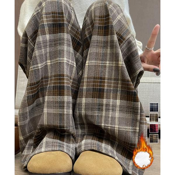 チェック柄パンツハイウエストワイドパンツ チェックパンツ イージー