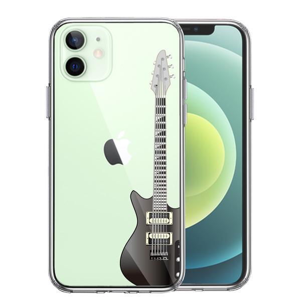 iPhone12 ケース クリア エレキギター 黒 スマホケース 側面ソフト