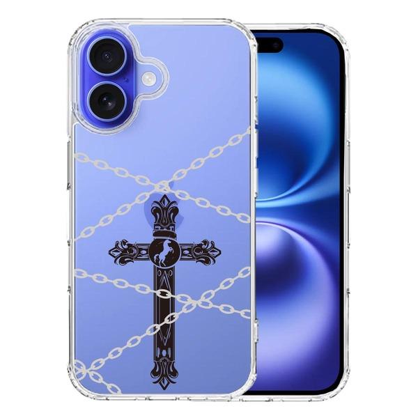 iPhone16 ケース クリア クロス ＆チェーン スマホケース 側面ソフト