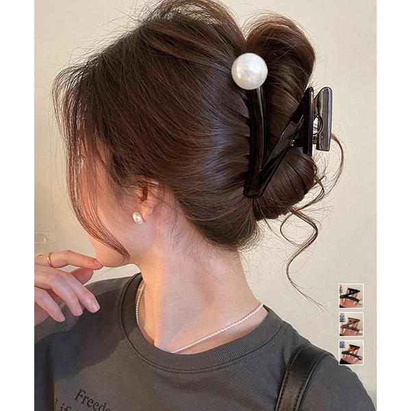 大粒パールバンスクリップ上品ヘアクリップ