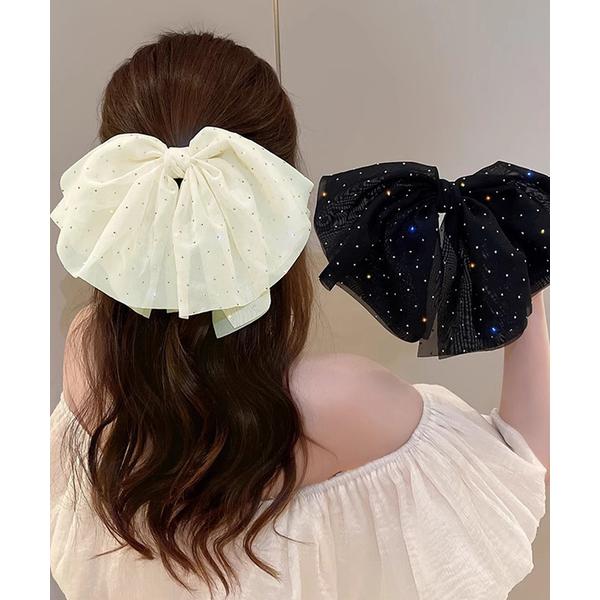 ビッグリボン バレッタ ヘアクリップ上品　キラキラ まとめ髪