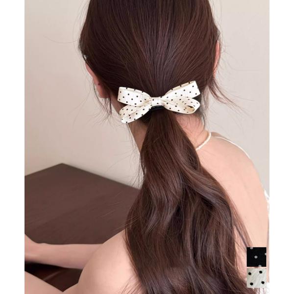 ドット柄 リボンヘアクリップ 大人可愛い