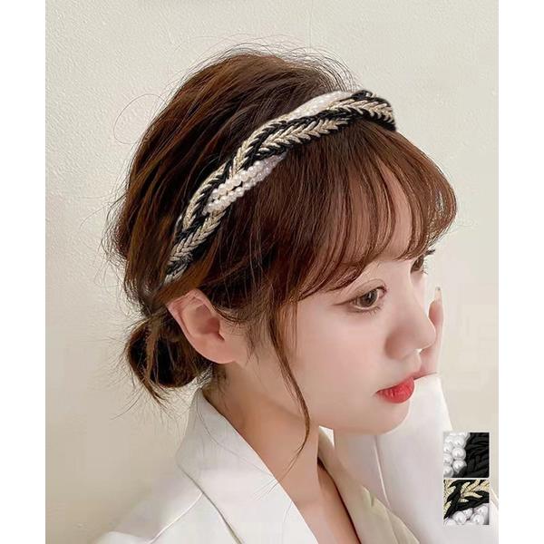 パールカチューシャ 三つ編み ヘアバンド