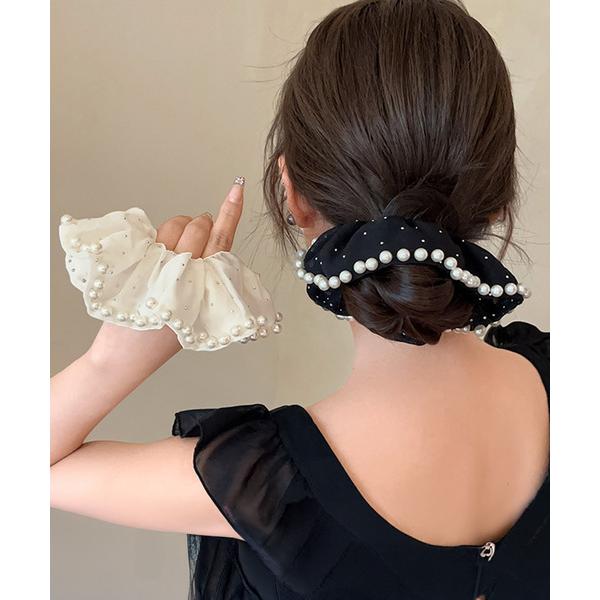 パール付きシュシュ ヘアゴム