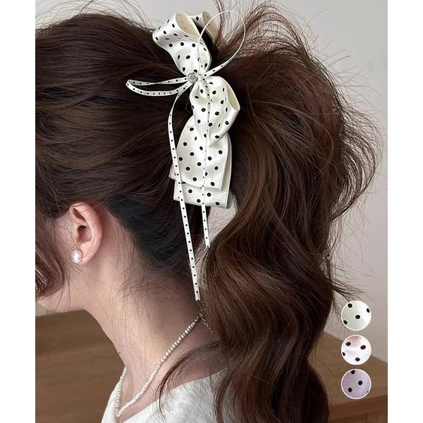 リボンヘアクリップ ドット柄
