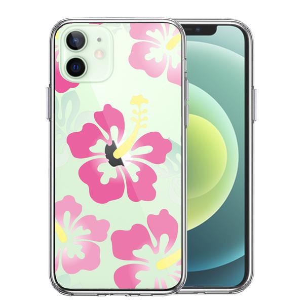iPhone12 ケース クリア ハイビスカス ピンク スマホケース 側面ソフト 背面ハード ハイブリッド