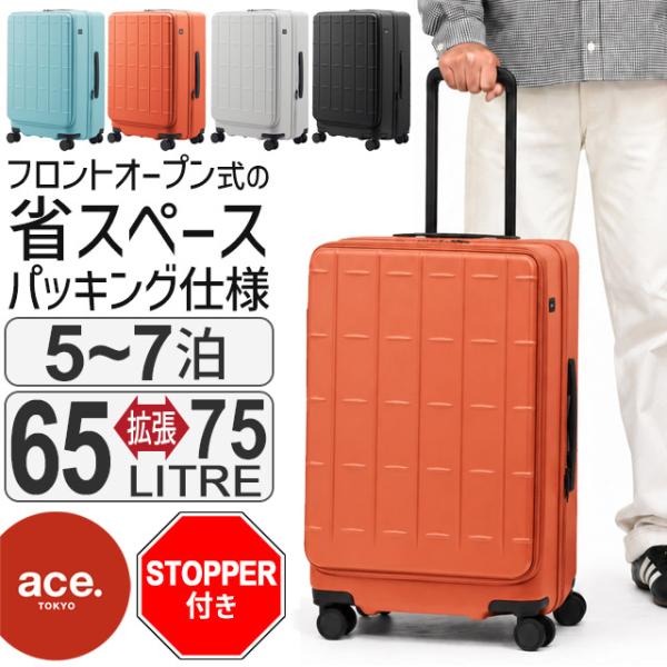 スーツケース エース 58センチ 65〜75リットル トレリス-Z フロントオープン キャスターストッパー 拡張型 キャリーケース ace.TOKYO LABEL Trellis-Z 09072