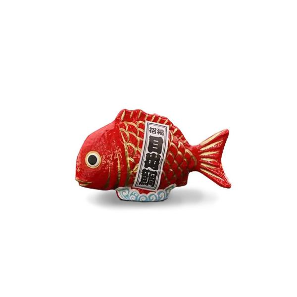お魚型 目出鯛 9号 / 張り子 招福 置物 お正月 縁起物 和紙製 赤色