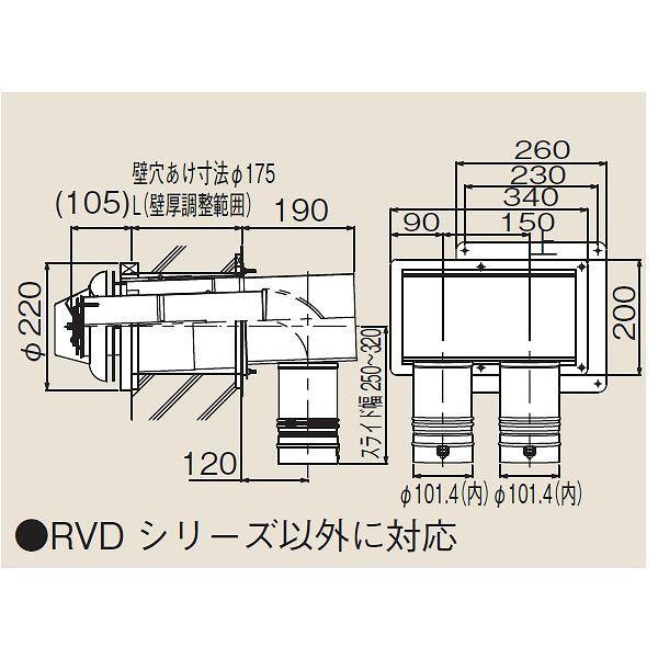 リンナイ（Rinnai） φ100KP部材【FFTL-10-200B】φ100 2本管直出給排気 