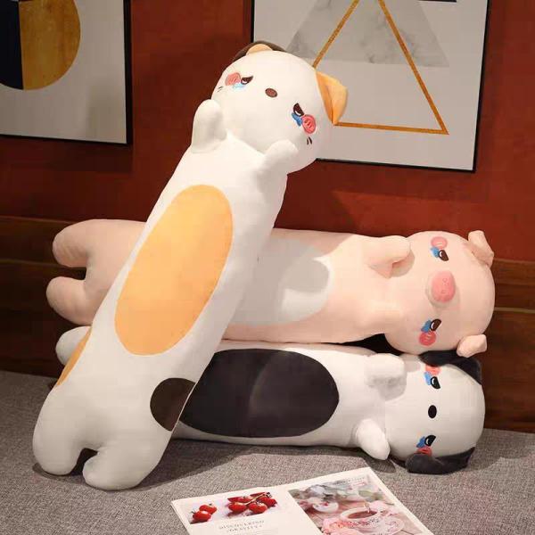 漫画猫ソフトぬいぐるみロング スロー枕人形のおもちゃ 子猫の抱き枕、子供の誕生日のためのかわいいぬいぐるみ C