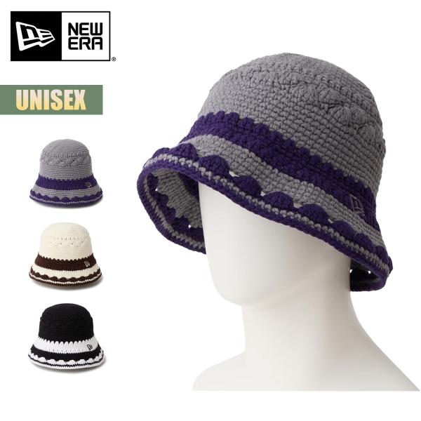 ニューエラ ハット 帽子 NEW ERA クロシェ ニットバケット ボーダー Crochet Knit Border 手編み ナチュラル アウトドア ストリート ユニセックス フリーサイズ