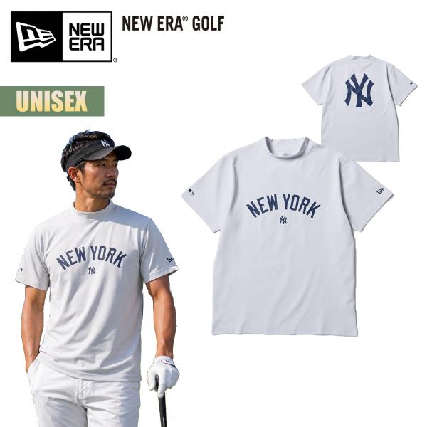 ニューエラ ゴルフ 半袖 ミッドネック Tシャツ NEW ERA GOLF S/S Mid Neck T-shirt MLB ニューヨーク・ヤンキース ホワイト ワードマークロゴ 吸汗速乾 UVカット