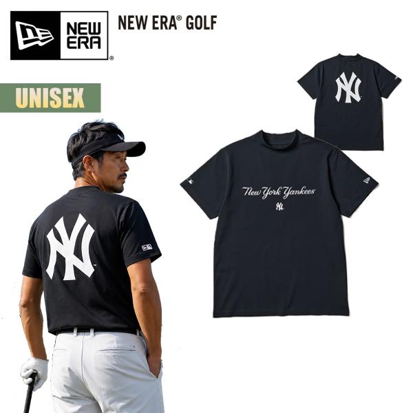 ニューエラ ゴルフ 半袖 ミッドネック Tシャツ NEW ERA GOLF S/S Mid Neck T-shirt MLB ニューヨーク・ヤンキース ネイビー スクリプト 吸汗速乾 UVカット 抗菌