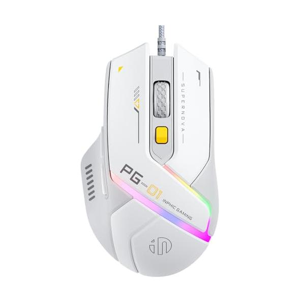 モダンホワイト/グレー/-/PG1・【精密トラッキング】12800DPIを誇り、高精度光学センサーで超応答トラッキングを実現。・【6つのプログラマブルボタン】6つのプログラマブルボタンでゲーム体験をカスタマイズ。・【没入感のあるライティング...