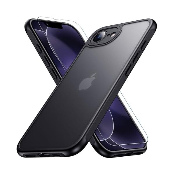 iphone 17e/16e 用 ケース 米軍MIL規格 指紋防止ガラスフィルム付き 半透明 アイフォン17e/16e ケース 耐衝撃 ア