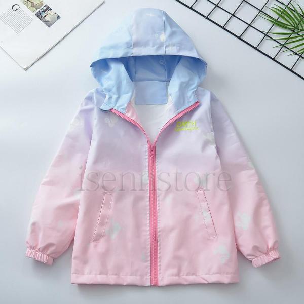 部分既納 ジャケット 裏メッシュ 薄手 アウター ピンク 女の子 子供服 キッズ ジュニア グラデーション ブルゾン ウインドブレーカー 春秋 フード