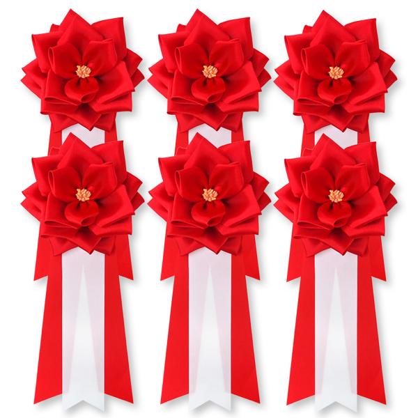 【商品概要】・式典やイベントで胸に付けるバラのリボン（記章・徽章・胸章）です。・安全ピンだけでなく、クリップもついているので、洋服やお着物に安全ピンで穴をあけてしまうことがなくご利用いただけます。・お名前を書く「タレ」は両面テープで接着して...