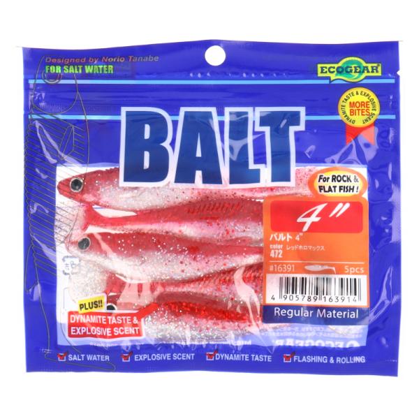 マルキュー エコギア  ●カラー:472 レッドホロマックス ●全長:102mm ●全長（インチ）:4インチ ●フック:無 ●入数:5pcs ●代表対象魚:根魚|【エコギア/ECOGEAR】「バルト」は、ビッグテール+フラットサイドボディを...