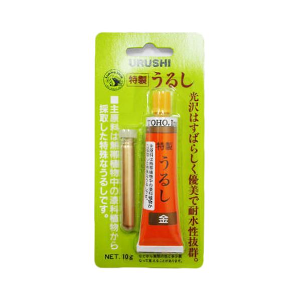 東邦産業  ●カラー:金|主原料は、熱帯植物中の漆科植物から採取した特殊うるしです。優美で弾力性に富んだ仕上がり、塗膜・密着力が強いのが特徴です。ウキのボディーや竿にご使用ください。全17色。耐久性も抜群です。また、仕上げにコンパウンドで磨...