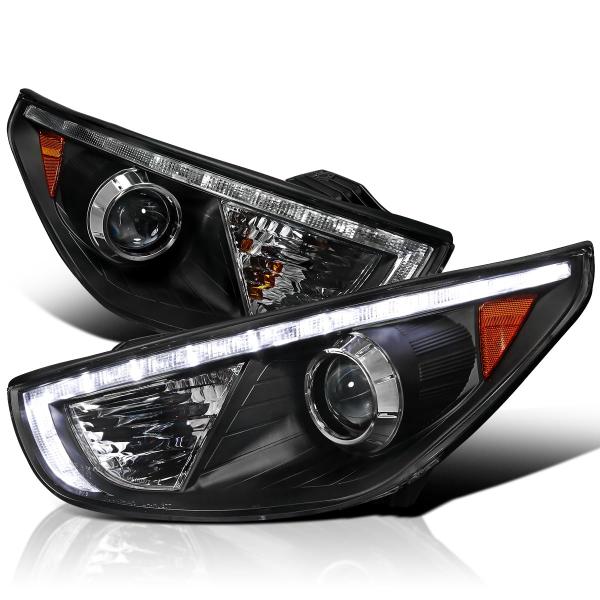 【並行輸入品】 Spec D Tuning LED R8 スタイル プロジェクター ヘッドライト ブラック 2010 2013 ヒュンダイ ツーソ