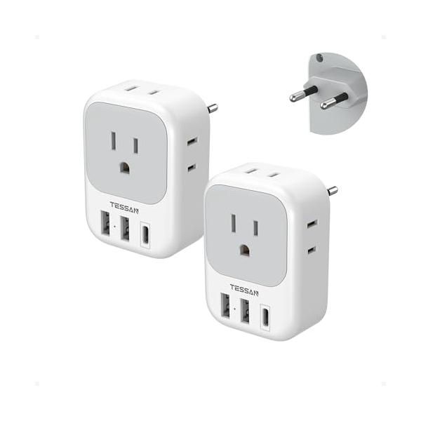 【並行輸入品】2 Pack European Travel Plug Adapter USB C, TESSAN US to Europe P