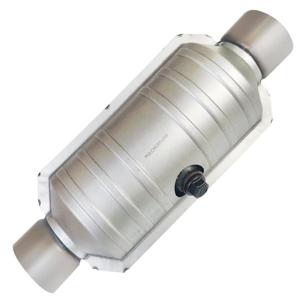 【並行輸入品】PULCHERFLOW 2.5インチ インレット/アウトレット ユニバーサル触媒コンバーター ヒートシールドステンレススチール(E