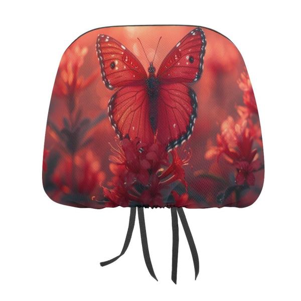 【並行輸入品】An Ethereal Crimson Red Butterfly Printed Car Headrest Cover,2 P