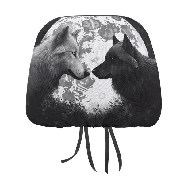 【並行輸入品】Wolves Love Under The Moon 2 PCS Car Headrest Cover Universal He