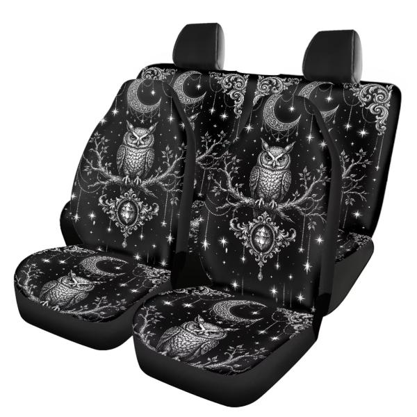 【並行輸入品】 STUOARTE Owl Moon Printed 4 Pcs Car Seat Cover Full Sets, High B